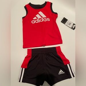 Adidas Baby Boys Logo Tank and Shorts Set Red, White, and Black. Sz. 6 Months